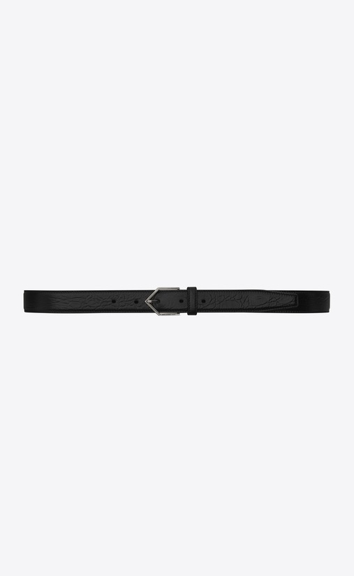SAINT LAURENT Skinny Belts Woman TRIANGLE buckle belt in black crocodile print leather a_V4